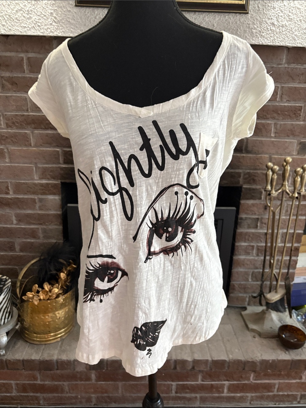 Zara White Short-Sleeve Graphic Eye Print Tee